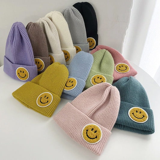 2021 Autumn Winter Warm Knitting Wool Hats Women Girls Boys Smiley Funny Fashion Elastic Beanie caps 11 colors Children hat