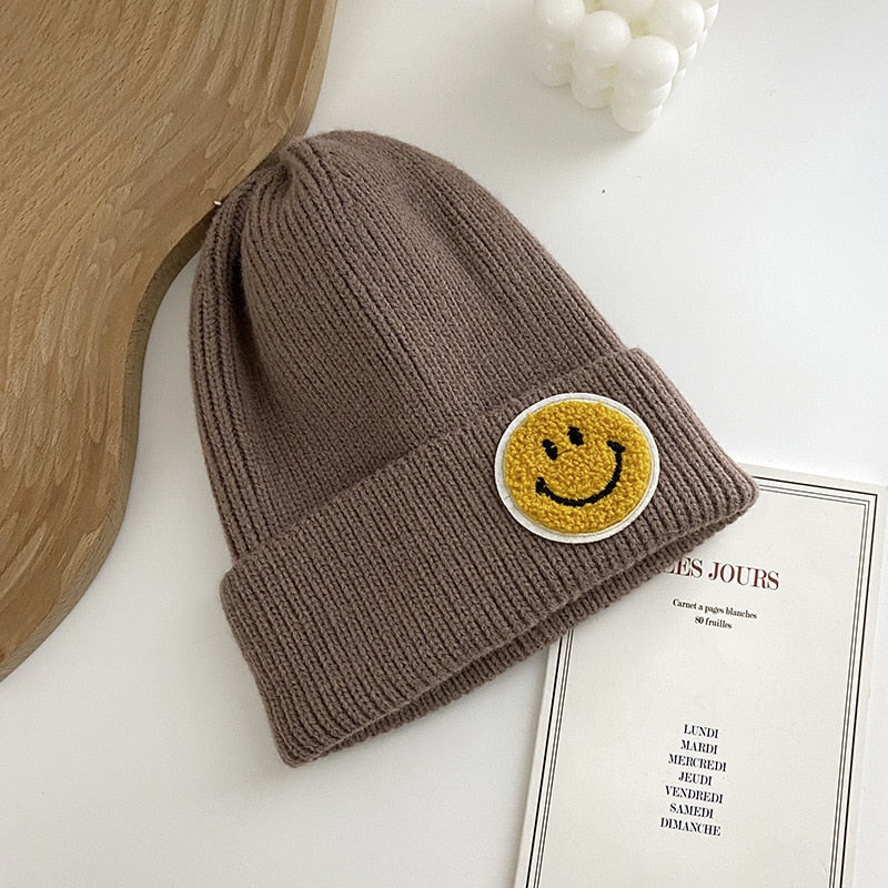 2021 Autumn Winter Warm Knitting Wool Hats Women Girls Boys Smiley Funny Fashion Elastic Beanie caps 11 colors Children hat