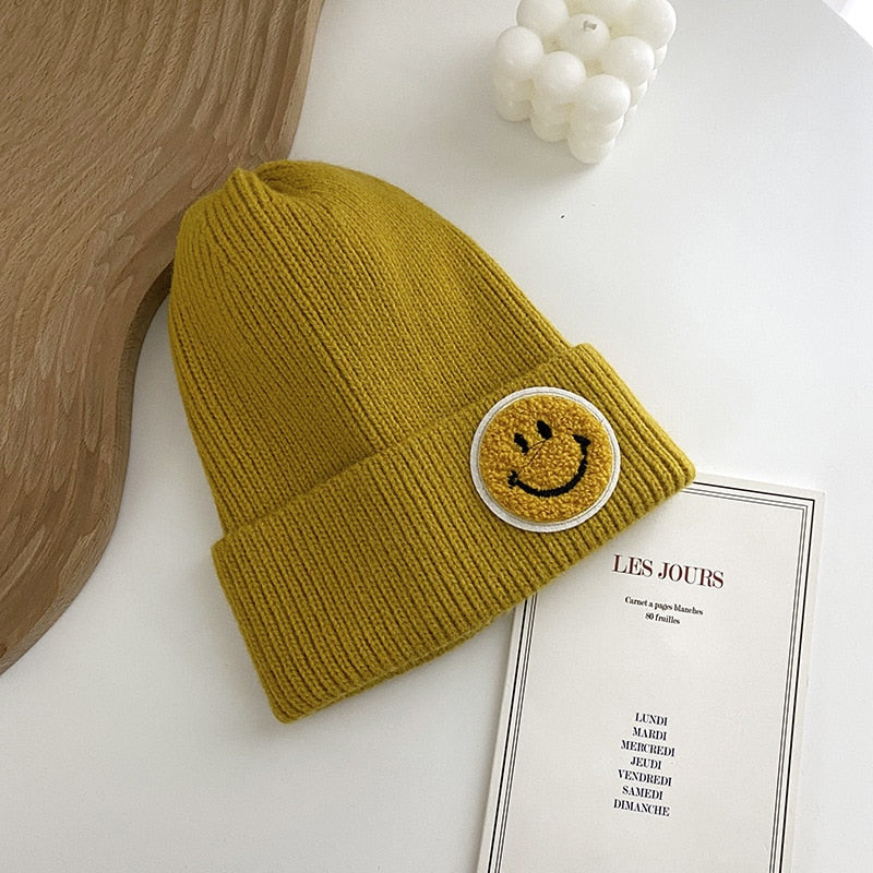 2021 Autumn Winter Warm Knitting Wool Hats Women Girls Boys Smiley Funny Fashion Elastic Beanie caps 11 colors Children hat