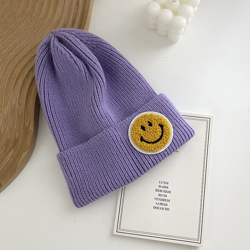 2021 Autumn Winter Warm Knitting Wool Hats Women Girls Boys Smiley Funny Fashion Elastic Beanie caps 11 colors Children hat